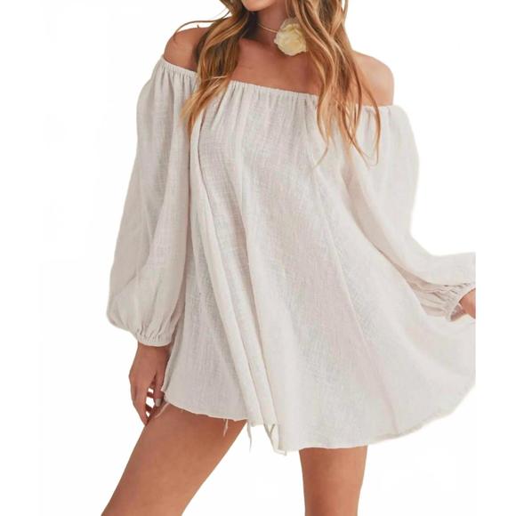 NEW AEMI + CO oversize flowy off shoulder cotton tunic top in white - Picture 2 of 5